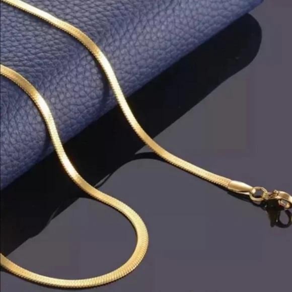 “18” GOLD HERRINGBONE SNAKE LINK CHAIN NECKLACE, NICE NECKLACE, CUTE NECKLACE - Picture 4 of 7